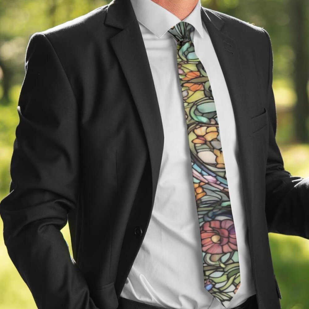 Stained Glass Tie Retro Designer Menswear Necktie Floral Art Nouveau Gift Deco - Picture 2 of 7